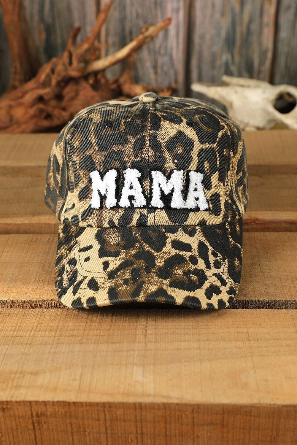 Leopard MAMA embroidered baseball cap by Carmine Juneberry featuring leopard print and stylish embroidered design.
