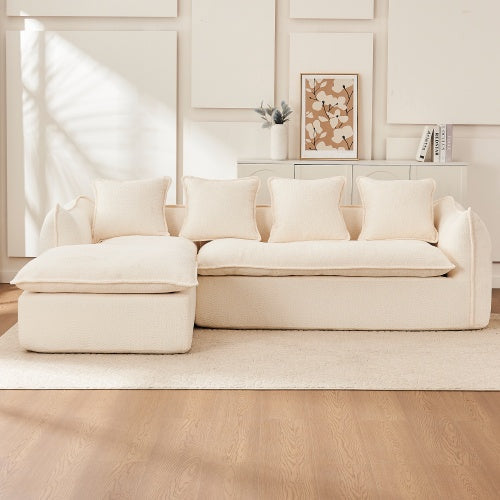 Carmine Juneberry LuneluX Home oversized 3-seater L-shape sofa with chaise, grey fabric, plush cushions, modern furniture design