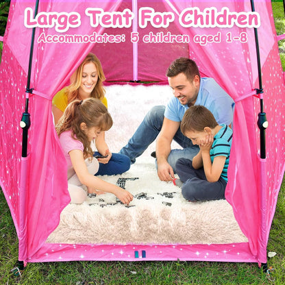 Kids pop-up play tent by Peach Maple, princess castle design, 78x66 inches, colorful fabric playhouse for children