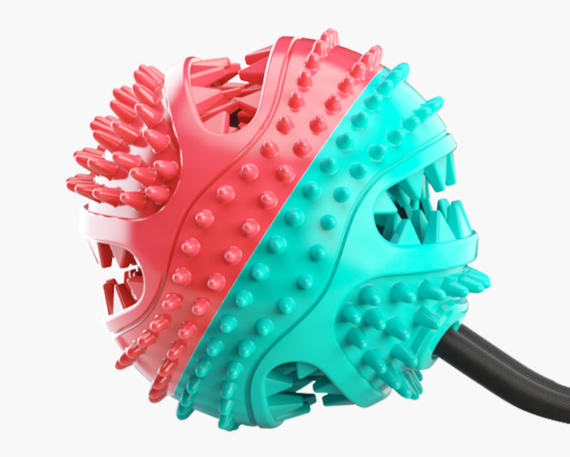 Maroon Asteria dog chew toy with rubber bones for teeth cleaning and oral health, designed for dogs to chew and play.