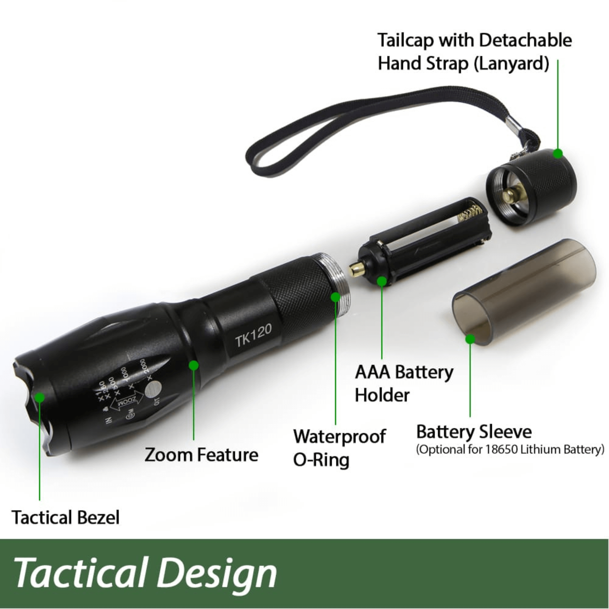 Black Lavender EcoGear FX TK120 LED tactical flashlights with strobe mode, designed for camping, shown in a 2-pack.