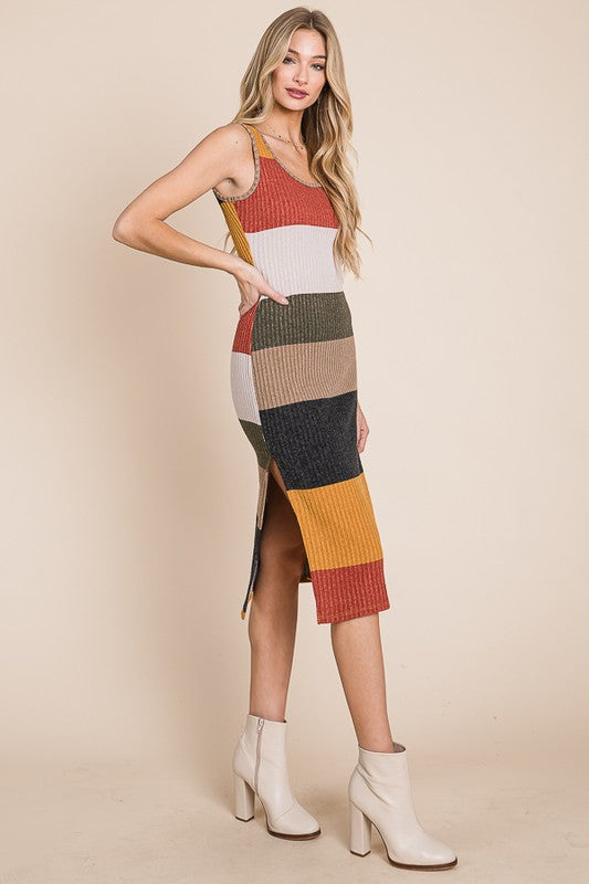Color block casual dress for women by Jade Icarus, featuring vibrant color sections and a relaxed fit.