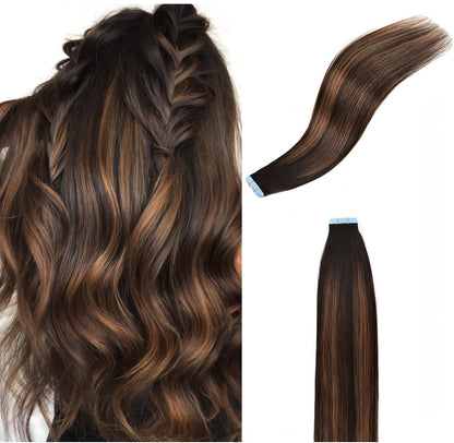Carmine Juneberry LuxeWave traceless invisible real hair wig extension showcasing smooth, natural-looking hair in a close-up shot.