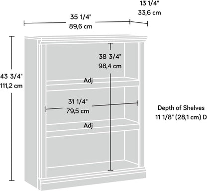 Three-tier wooden bookshelf by Peach Maple, estate black finish with adjustable shelves for versatile storage and display.