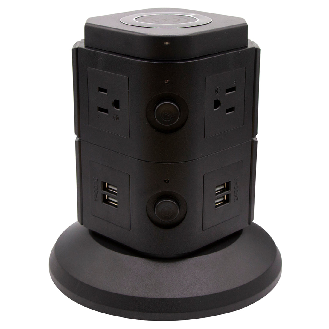 Copper Hecuba ZTECH Power Strip Tower with wireless chargers, multiple outlets, and USB ports for convenient device charging.