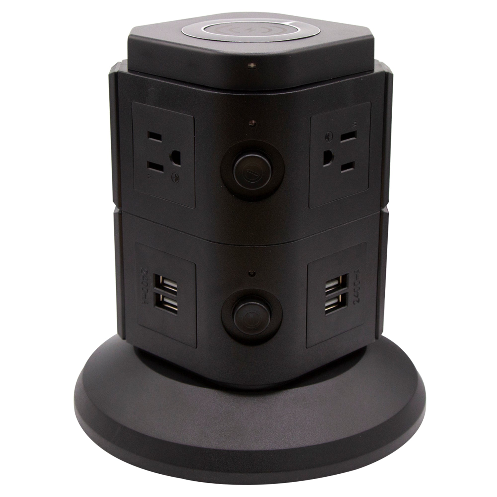 Copper Hecuba ZTECH Power Strip Tower with wireless chargers, multiple outlets, and USB ports for convenient device charging.