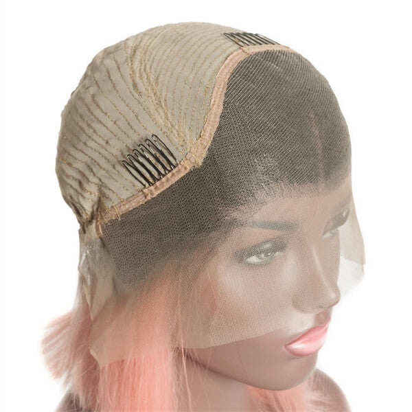 Vibrant pink lace front wig with 13x4 lace, custom colored human hair, styled with smooth waves, by Elite Crown Hair.