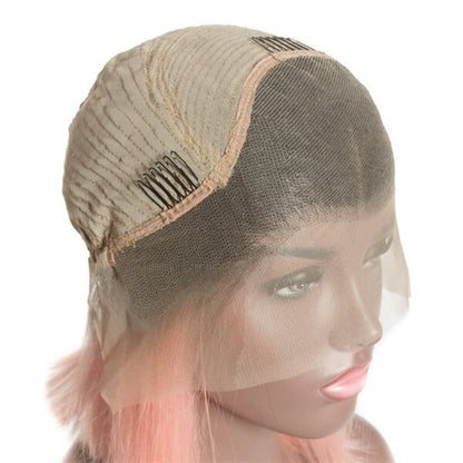 Vibrant pink lace front wig with 13x4 lace, custom colored human hair, styled with smooth waves, by Elite Crown Hair.