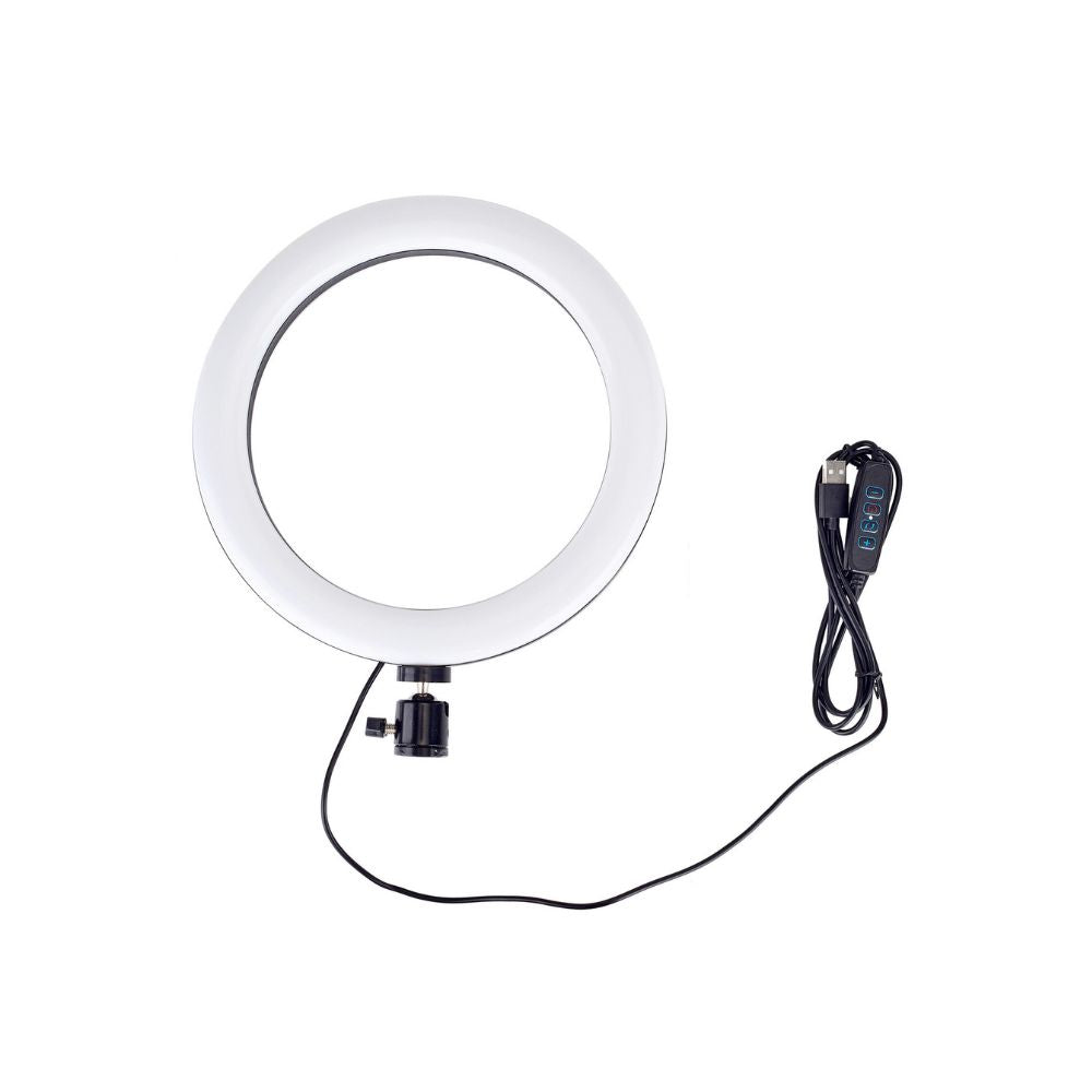 Yellow Pandora 10-inch LED ring light with phone tripod stand, ideal for mobile and laptop lighting setups.