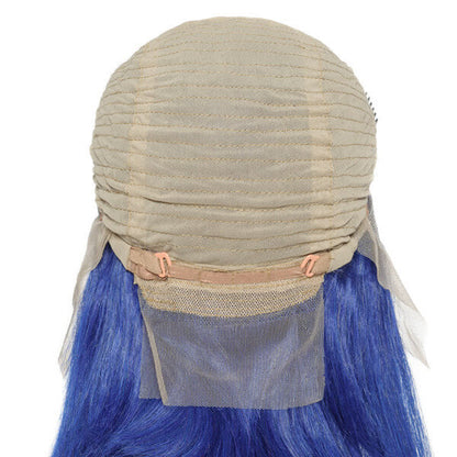 Electric blue Bob 13x4 lace front wig by Peach Epimetheus featuring custom-colored human hair and a sleek, straight style.