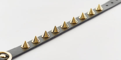 Golden Spike Black Collar for pets by Emerald Alfie, featuring a sleek black design with a golden spike accent.