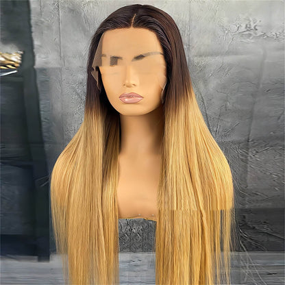 Carmine Juneberry LuxeWave Fashion Real Hair Gradient Wig with lace headgear, showcasing smooth, styled hair in a natural gradient color.