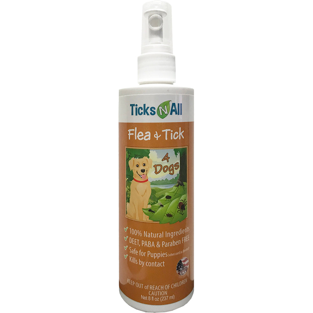 All Natural Flea &amp; Tick Spray for Dogs by Orchid Blackhaw, 8oz bottle, with natural ingredients for pet pest control.