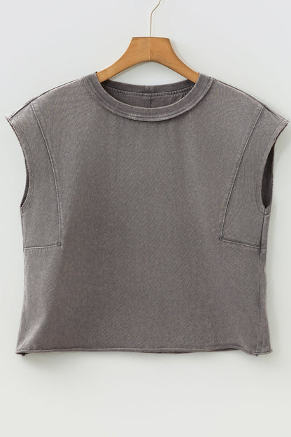 Byzantium Bay solid mineral wash boxy tank top displayed on a hanger, showcasing a relaxed fit and casual style.