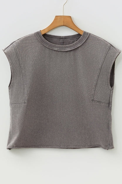 Byzantium Bay solid mineral wash boxy tank top, sleeveless casual tank top in soft fabric, displayed on a neutral background.