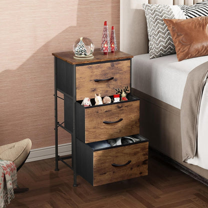 Rustic brown wood grain finish dresser with three drawers, Peach Maple furniture piece showing natural wood texture and classic design.