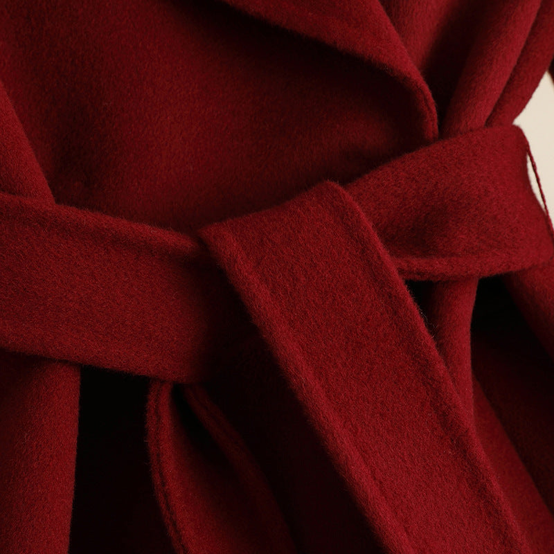 Korean wool coat for women by Carmine Juneberry, elegant autumn and winter jacket with classic design and warm fabric.