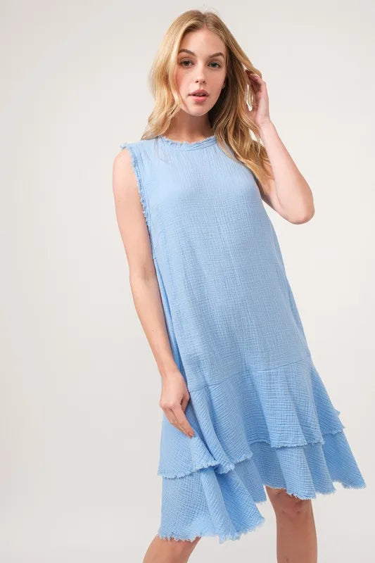 Automotive Jade Icarus wash fringe detail tiered dress with layered design and casual style, featuring fringe accents and tiered fabric.