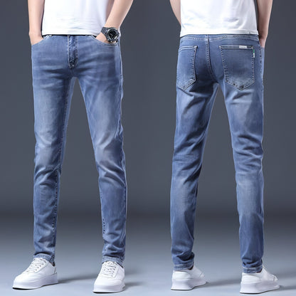 Carmine Juneberry UrbanEase™ blue jeans for men, stylish denim pants with classic fit and stitching details.