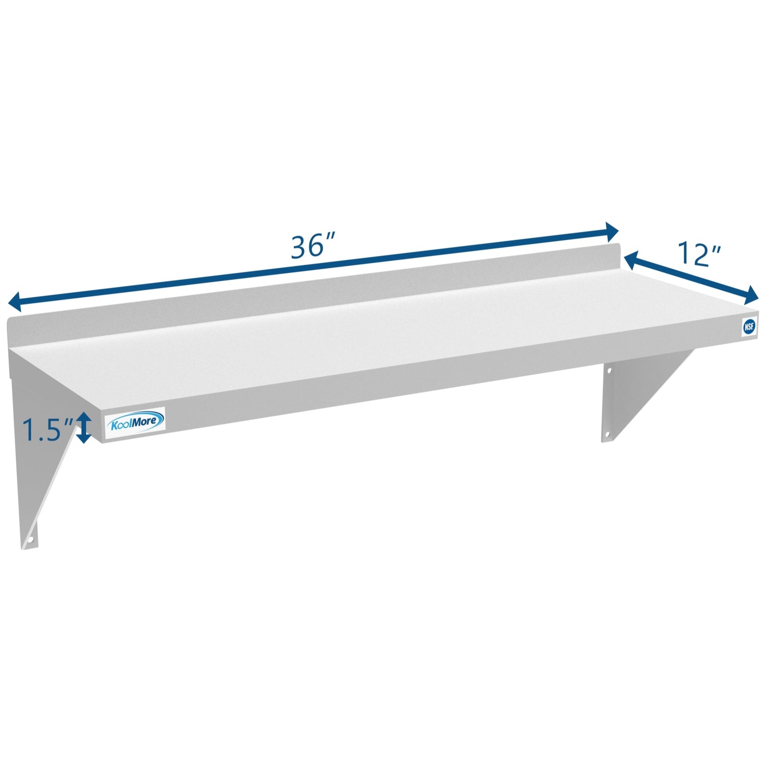 Stainless-steel 12" x 36" heavy-duty wall shelf from Violet Blackhaw, ideal for food and beverage storage in commercial kitchens.