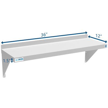 Stainless-steel 12" x 36" heavy-duty wall shelf from Violet Blackhaw, ideal for food and beverage storage in commercial kitchens.