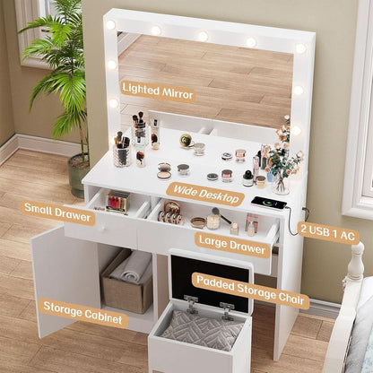 White Multifunctional Vanity Desk With LED Illumination
