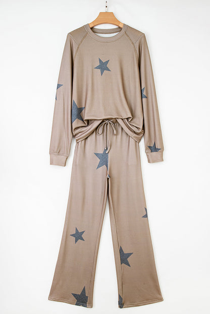 Byzantium Bay star print lounge set featuring a relaxed top and matching pants for comfortable, stylish loungewear.