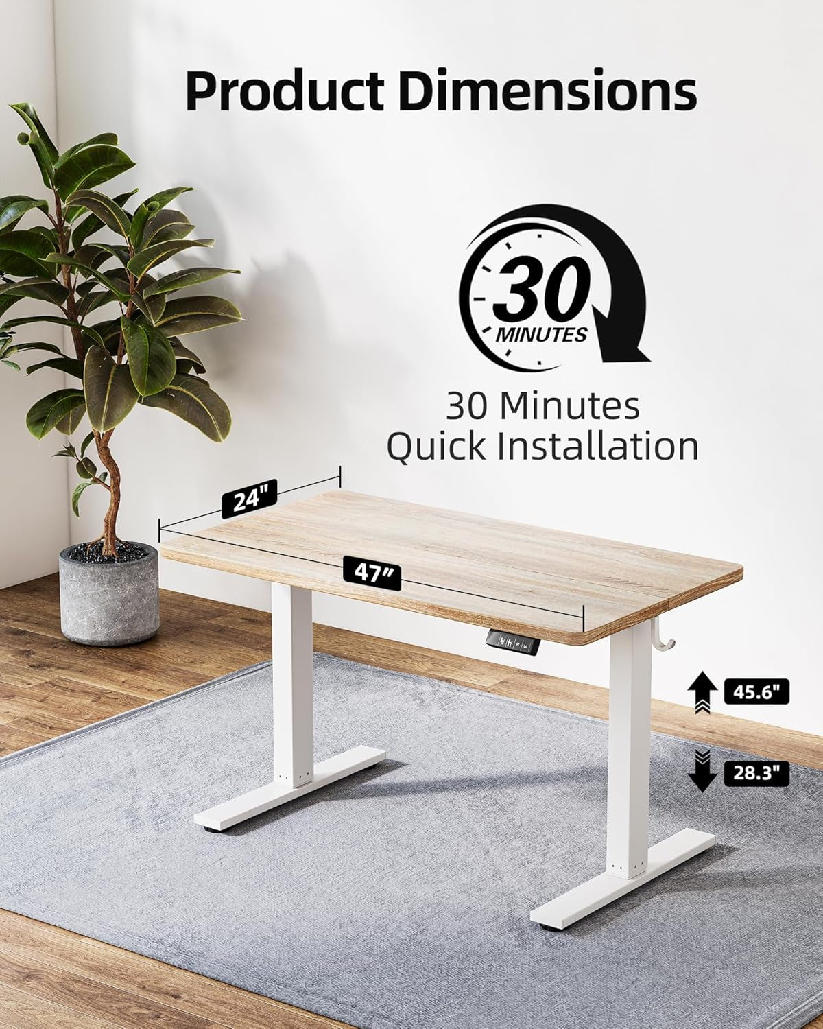 Height Adjustable Standing Desk White 47.2 Inch Wide