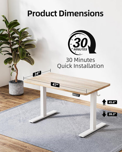 Height Adjustable Standing Desk White 47.2 Inch Wide