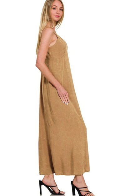 Mineral washed rayon challis cami dress by Jade Icarus featuring a flowy, lightweight design with delicate straps and relaxed fit.