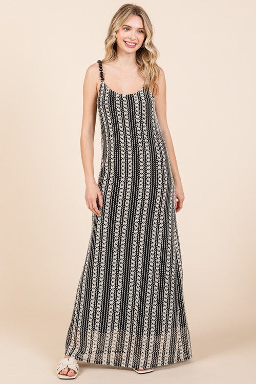 Jade Icarus GeeGee plus size striped scoop neck maxi cami dress with beaded straps, showcasing a colorful, flowing design.