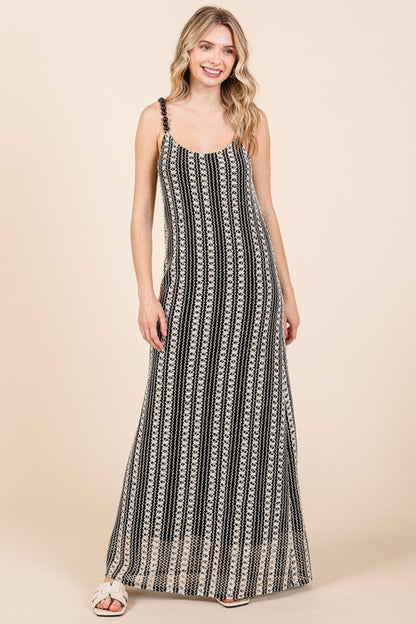 Jade Icarus GeeGee plus size striped scoop neck maxi cami dress with beaded straps, showcasing a colorful, flowing design.