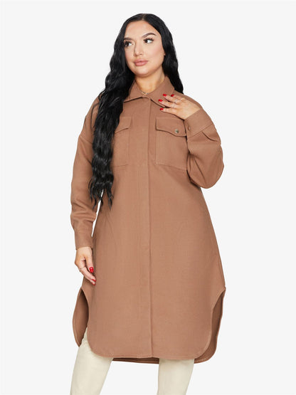 Oversized longline shacket from Rose Eleusis, stylish jackets and coats with a relaxed fit and longline silhouette.