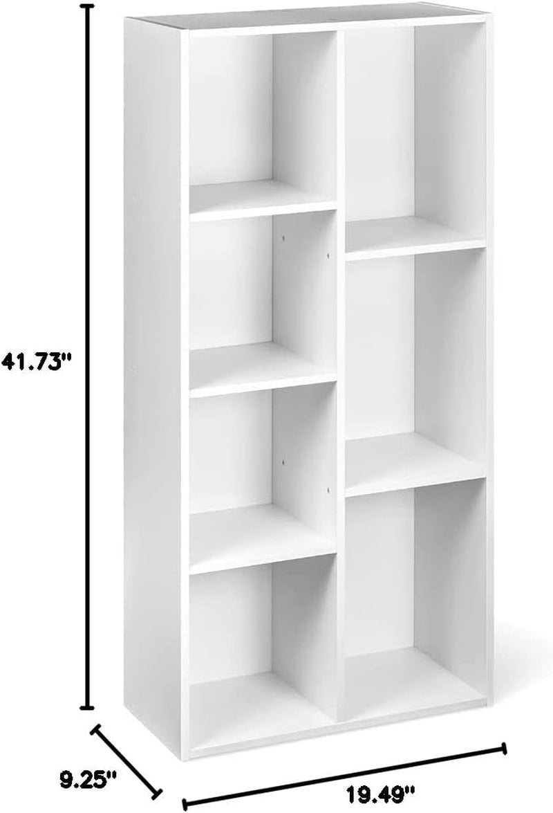 White Peach Maple 7-cube organizer bookcase with storage shelves, ideal for home or office organization and space-saving furniture.