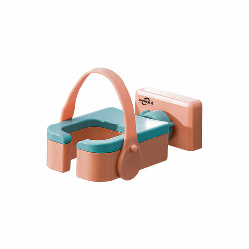 Maroon Asteria wall-mounted bathroom hair dryer rack with punch-free design and multifunctional storage for toiletries and accessories.