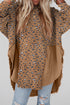 Brown printed raw edge leopard patchwork blouse by Carmine Juneberry, featuring an oversized fit and fashionable design.