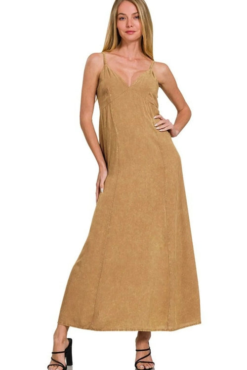 Mineral washed rayon challis cami dress by Jade Icarus, featuring lightweight fabric and a relaxed fit, worn as a stylish summer dress.
