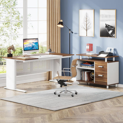 Walnut 63Inch Executive Desk With File Storage Cabinet