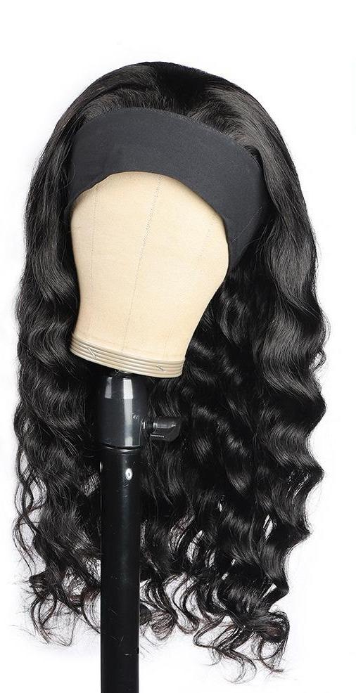 Cerise Alfie headband wig with loose body wave human hair, easy to wear, no glue, stylish scarf wig for bath and beauty use
