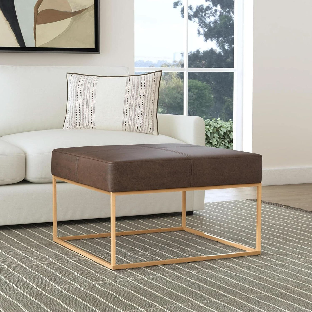 Decorative Large Golden Metal Ottoman Includes Base