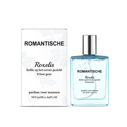Carmine Juneberry Romantische Eau de Parfum for Men, bodycare bottle from Roxelis 25 Edition, elegant packaging and design