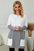 Gray colorblock casual long sleeve tunic with pockets by Harlequin Daisy, designed for bath and beauty comfort.