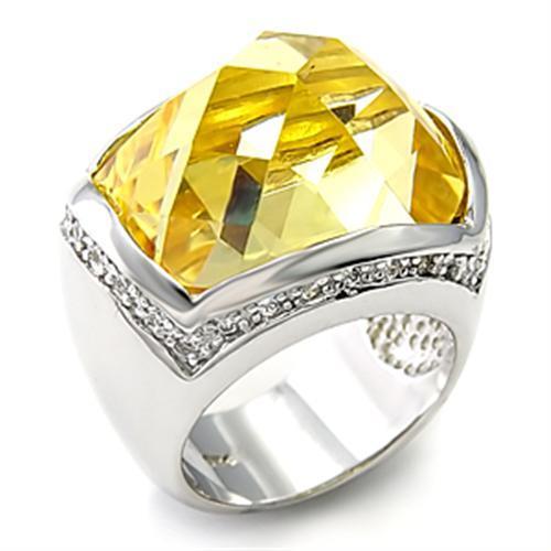 Rhodium 925 sterling silver ring with AAA grade Citrine CZ by Turquoise Tiger, featuring a detailed jewelry design.