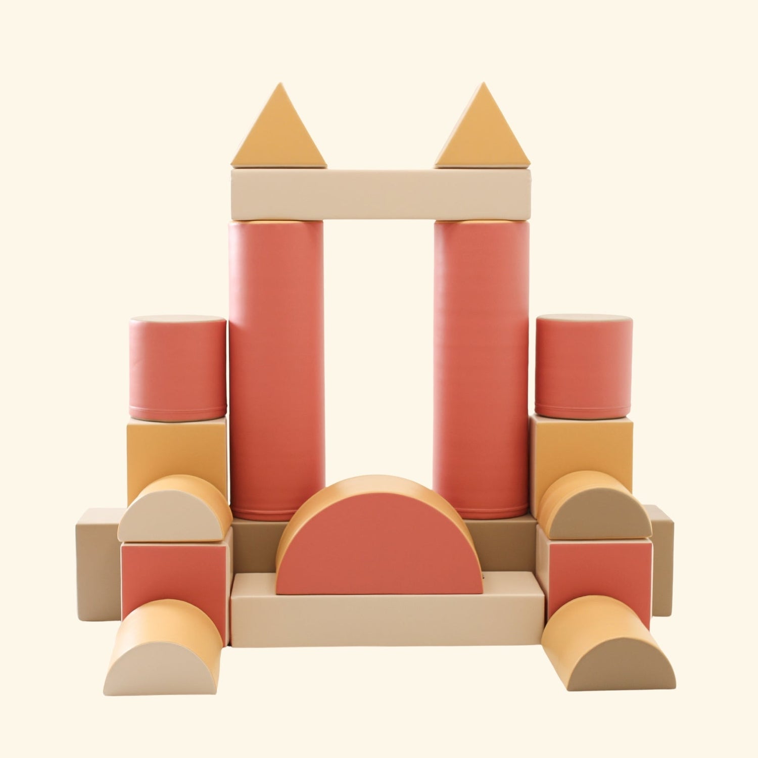 Blush Apricot Mega Fort furniture with colorful fabric panels and soft cushions for indoor play and cozy activities.