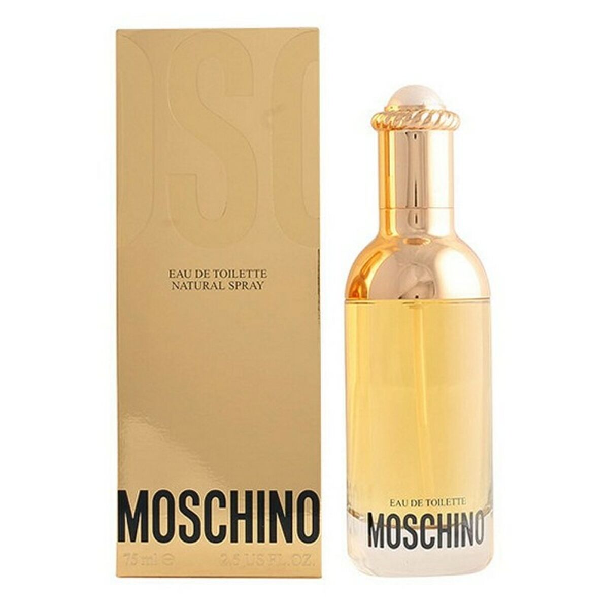 Women’s Moschino EDT perfume bottle for bodycare, featuring a sleek design and elegant packaging.