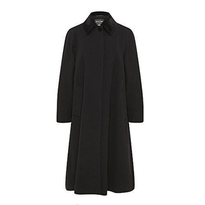 Black wool blend oversized swing coat with velvet trim from Rose Eleusis, stylish jacket with a relaxed fit and elegant details.