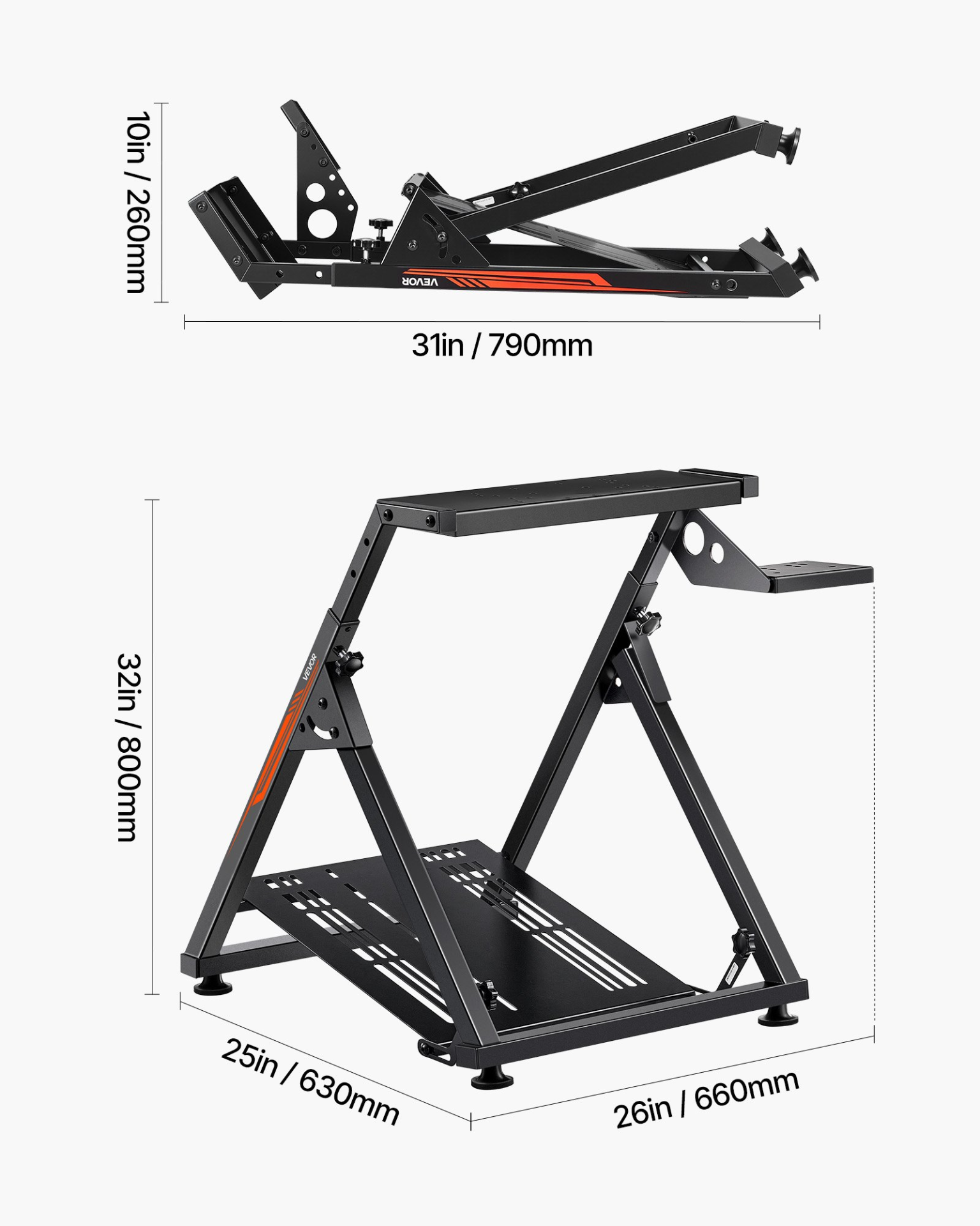 Start2Finish VEVOR racing wheel stand for Logitech G923 G920 G29, foldable simulator cockpit with pedal support, compact and adjustable.