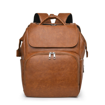 Maroon Asteria PU leather diaper bag with multiple pockets and adjustable straps, designed for maternity and baby care.