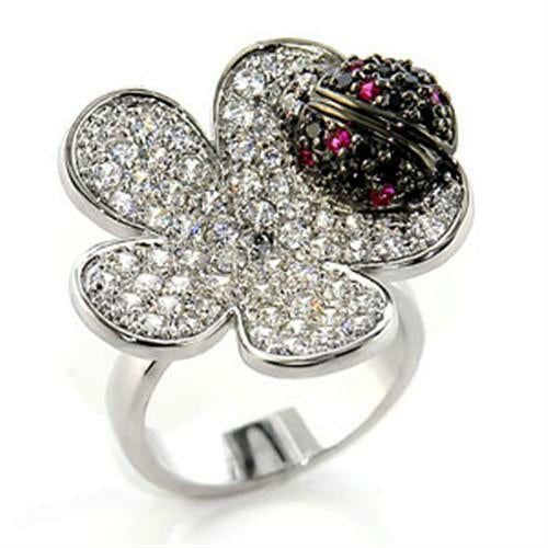 Turquoise Tiger rhodium and ruthenium brass ring with AAA grade cubic zirconia in multicolor, showcasing intricate jewelry design.