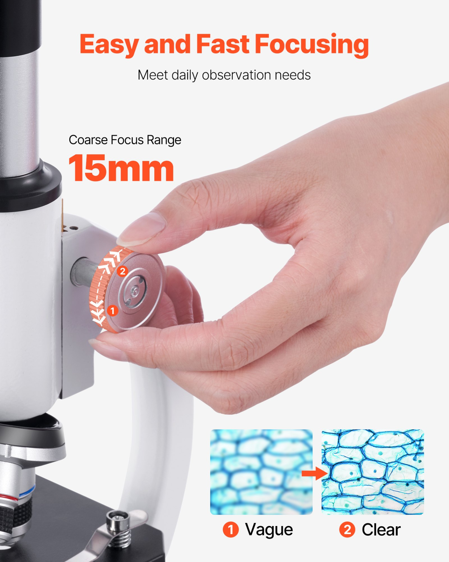 Start2Finish VEVOR educational microscope with 40X-2000X magnification, LED light, mobile phone adapter, used for labs, schools, and home.